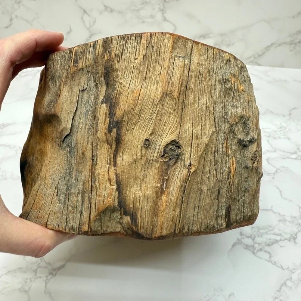Log Wood Storage Box Hand Carved Trinket Heart Shaped Lined‎ Jewelry Keepsake